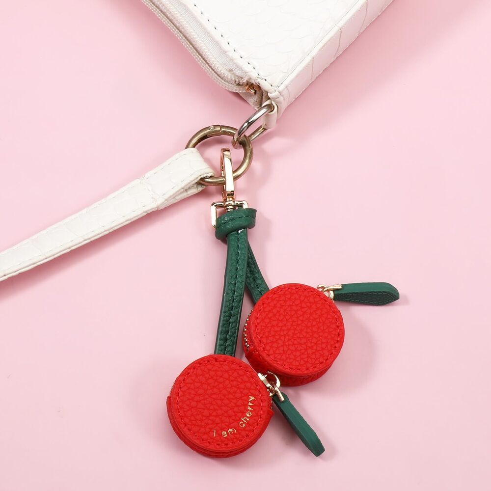 4395 Cherry Design Coin Purse Charm Handmade Mini Zipper Pouch Keychain - Picture 6 of 7
